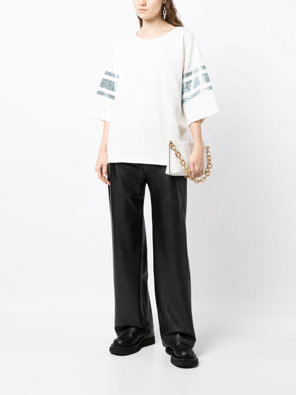 Cynthia Rowley Striped-trim Oversized T-shirt In Weiss | ModeSens
