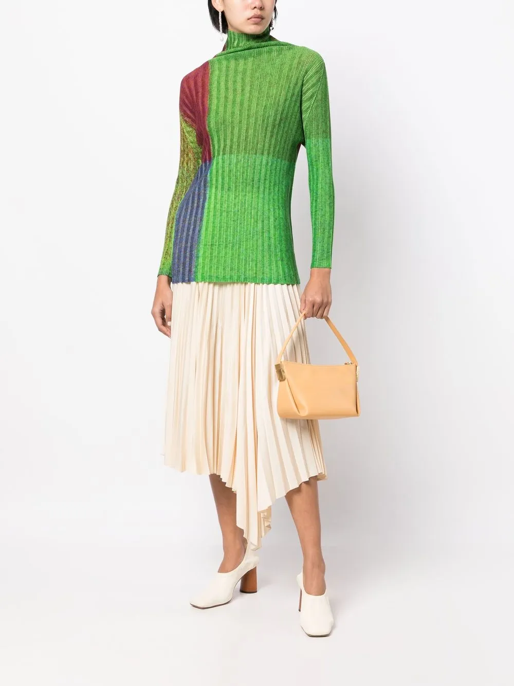 PLEATS PLEASE ISSEY MIYAKE 拼色罗纹针织上衣