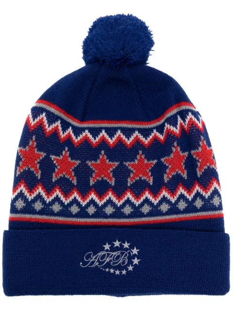 AFB patterned intarsia-knit pompom beanie