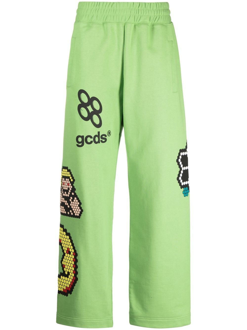 Gcds Plush Motif-print Wide-leg Track Trousers In Green