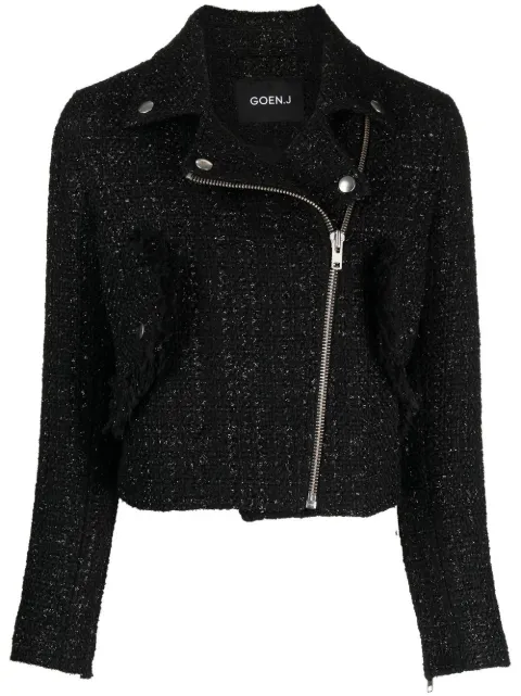 Goen.J tweed cropped biker jacket