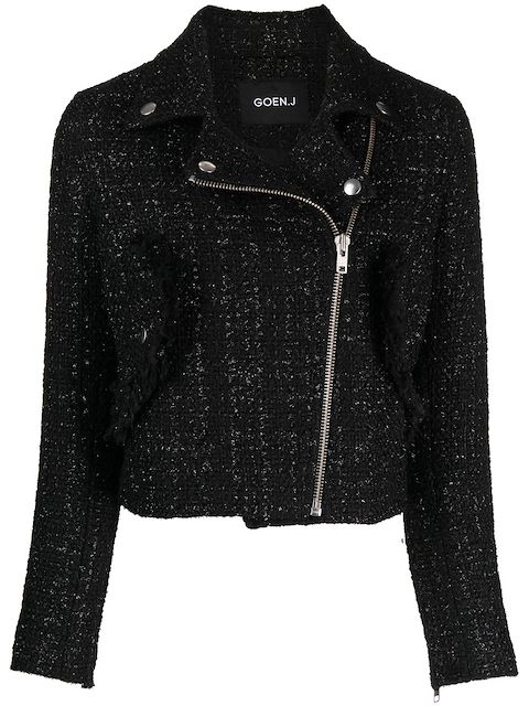 Goen.J tweed cropped biker jacket