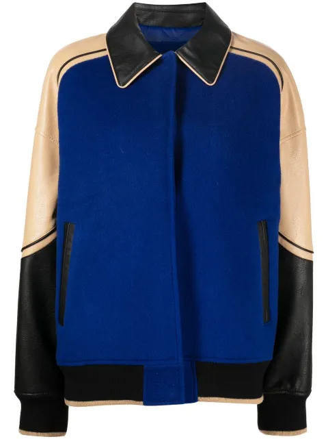 Goen.J faux-leather trim wool jacket