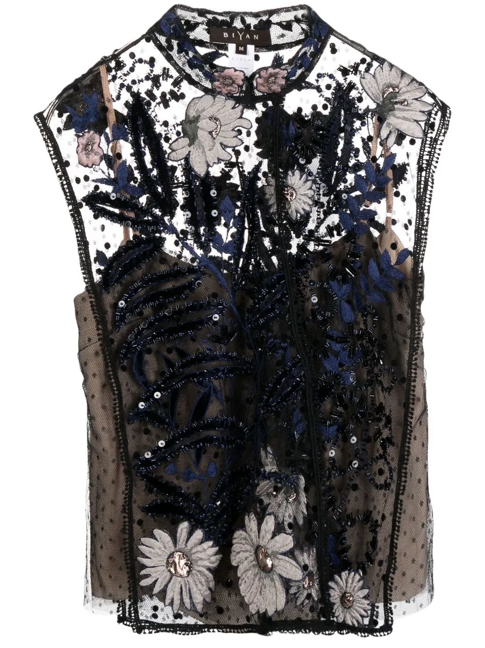 

Biyan embellished sleeveless mesh blouse - Black