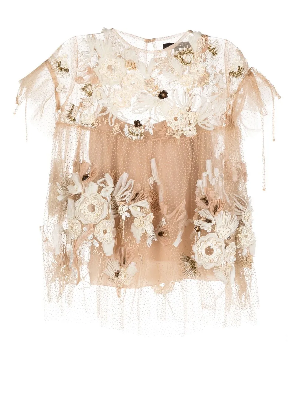 

Biyan flower-applique detail sheer blouse - Brown