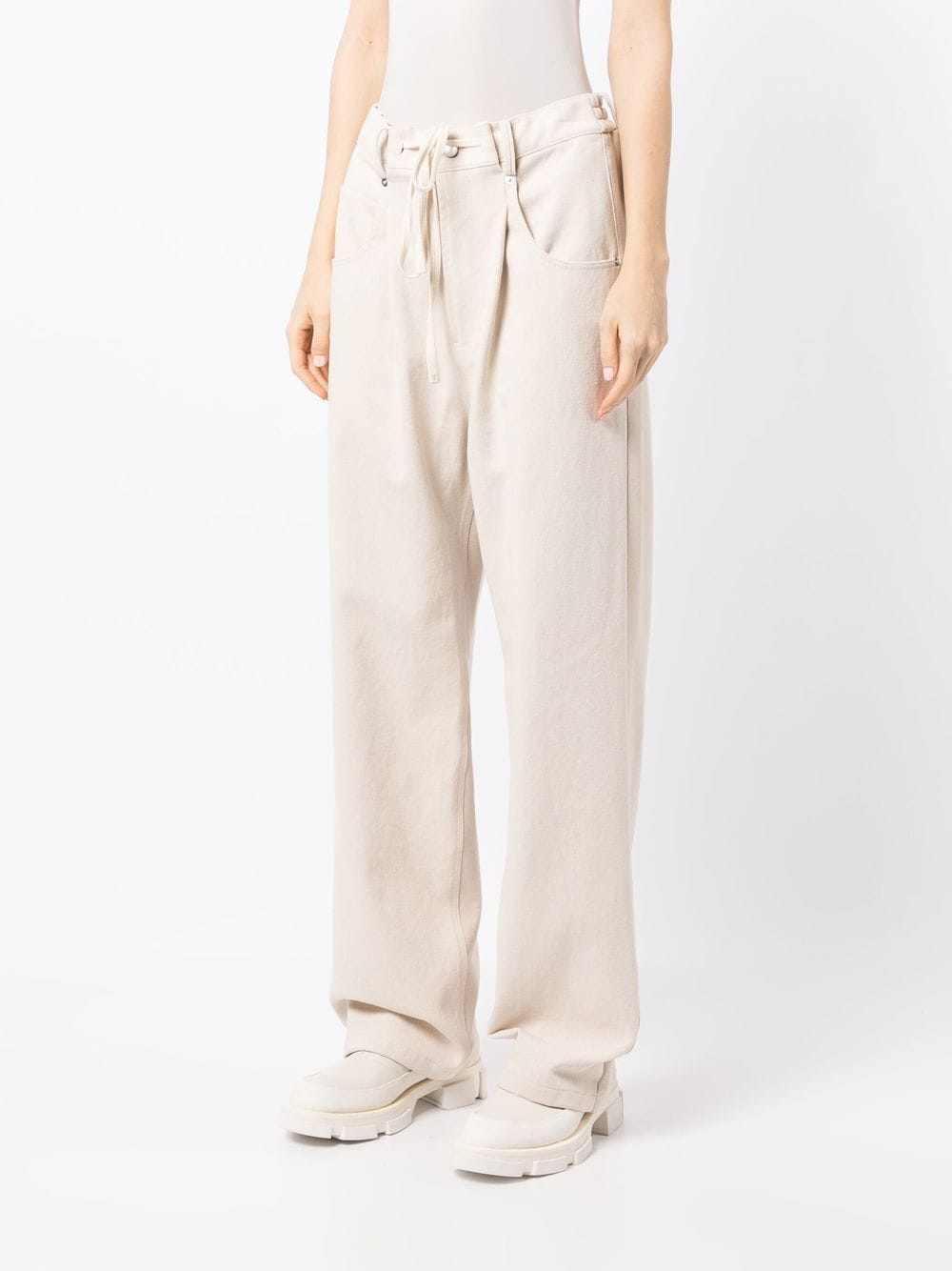 Shop Goen J Drawstring Straight-leg Trousers In Neutrals