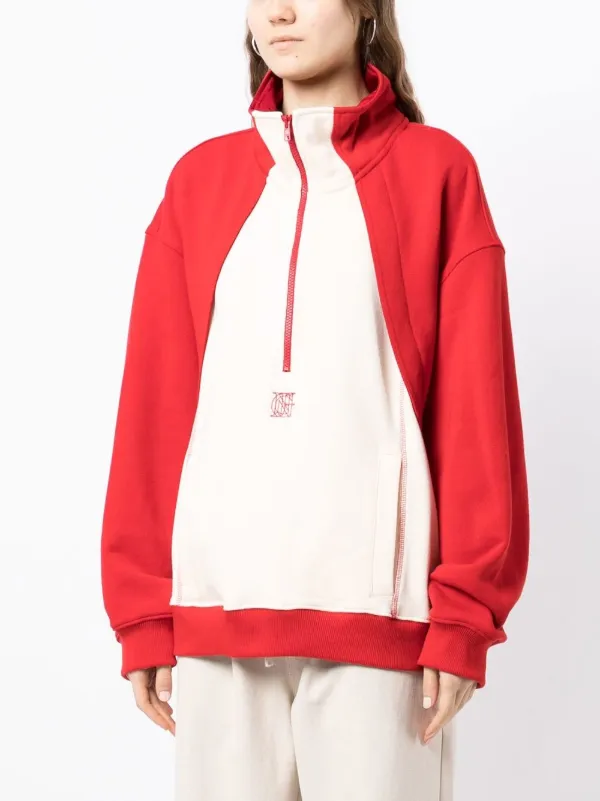 Sudadera Con Media Cremallera y Panel En Contraste Rojo - Main Image