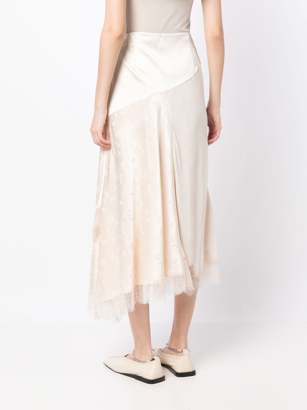 Shop Goen J Floral-jacquard Satin Midi Skirt In Neutrals