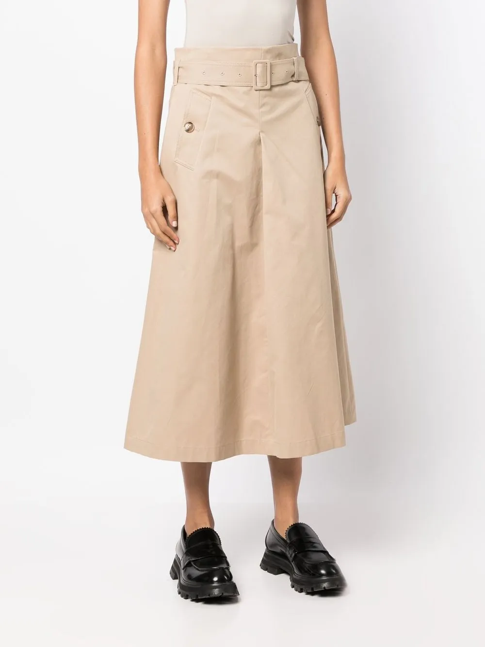 Shop Goen J Belted High-waist A-line Skirt In Brown