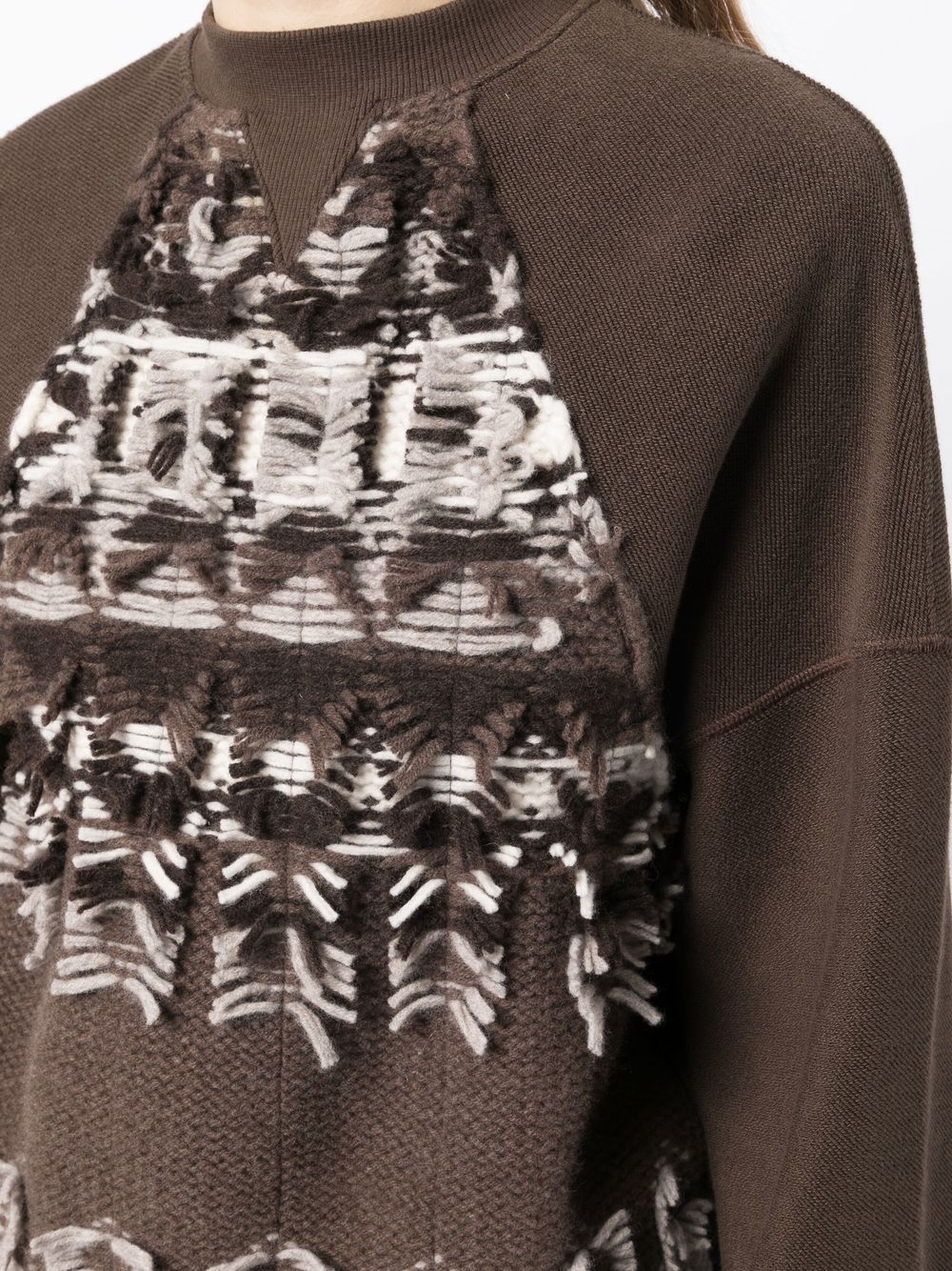 Shop Goen J Knit-panel Crew-neck Sweatshirt In Brown