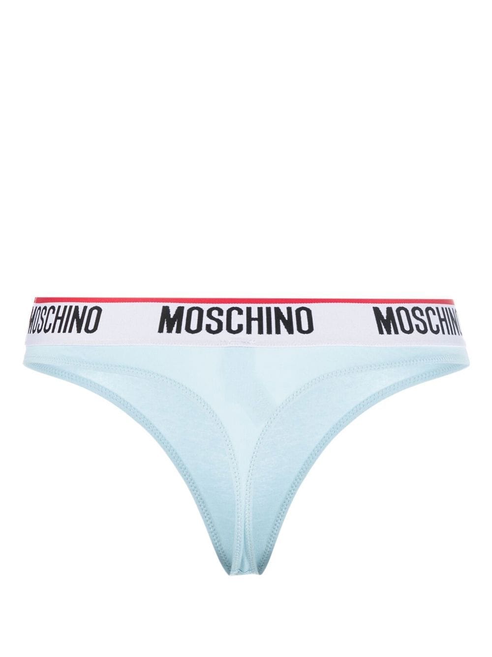 Shop Moschino Logo-waistband Thong In Blue