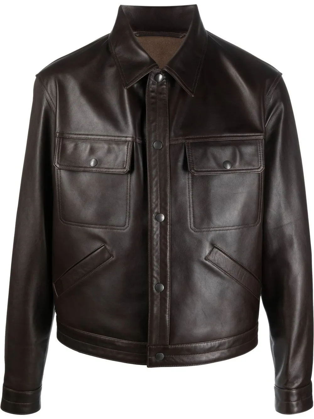Lemaire Calf Leather Trucker Jacket In Brown | ModeSens