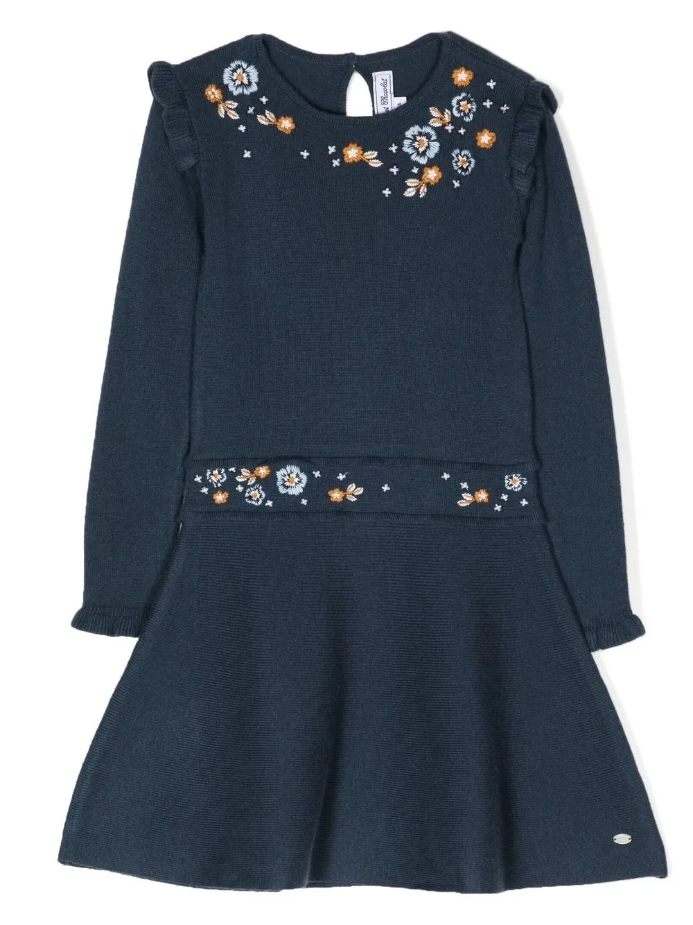 

Tartine Et Chocolat floral-embroidered ruffle-detail dress - Blue