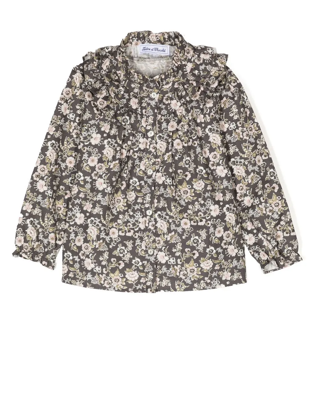 Tartine Et Chocolat Kids' Ruffled Floral-print Blouse In Black