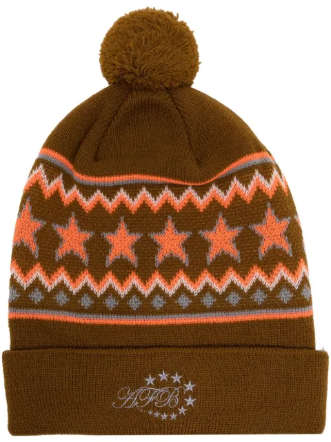 AFB patterned intarsia-knit pompom beanie