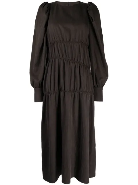 Goen.J ruched puffed-sleeve midi dress