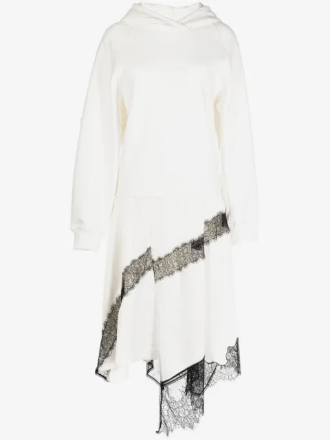 Goen.J lace-trim hooded asymmetric midi dress