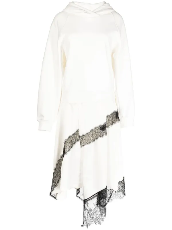 Goen.J lace-trim Hooded Asymmetric Midi Dress | White | FARFETCH JO