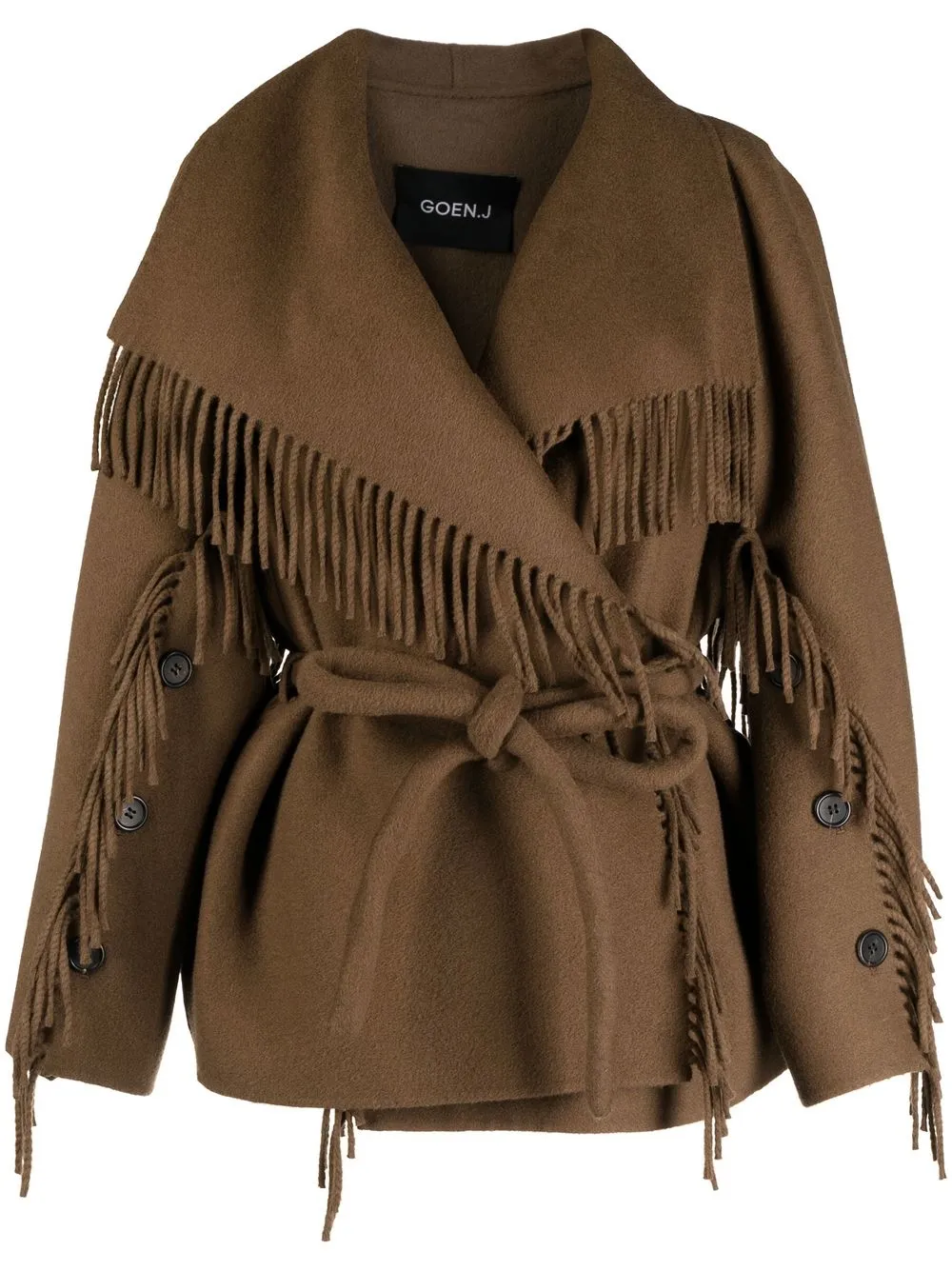 

Goen.J fringed belted jacket - Brown