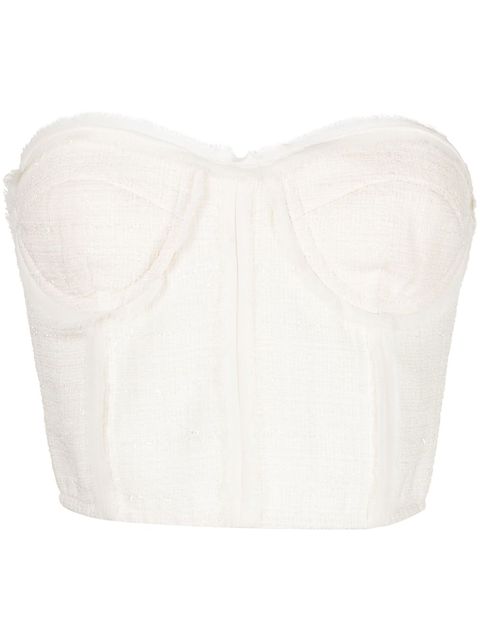Goen.J chiffon-trimmed tweed bustier top