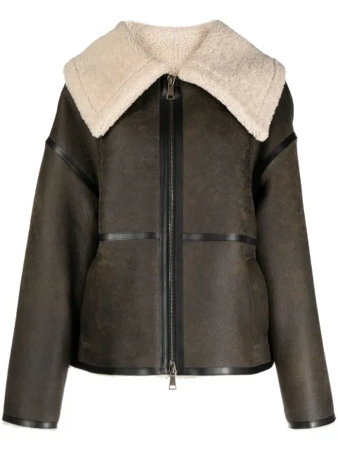 Goen.J shearling-lined aviator leather jacket