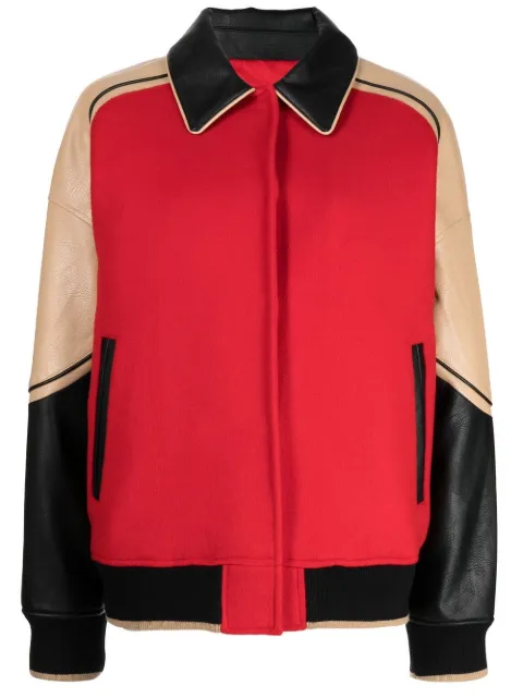 Goen.J faux-leather trim wool bomber jacket 