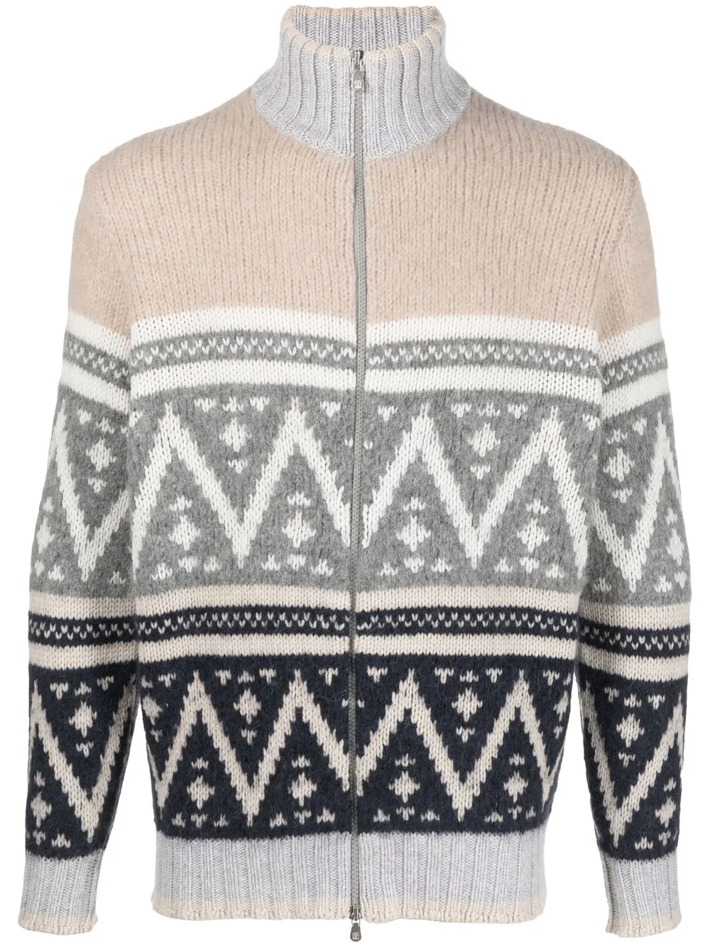 

Brunello Cucinelli zig-zag intarsia-knit high-neck wool jumper - Neutrals