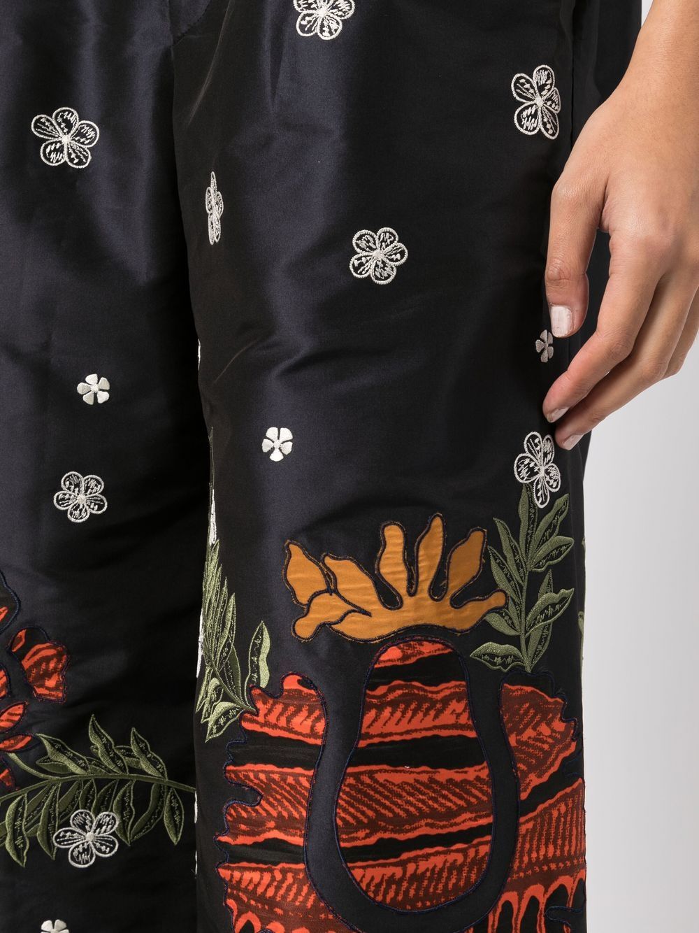 Shop Biyan Wide-leg Floral-print Trousers In Black