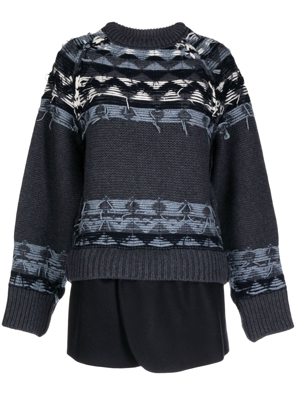 Shop Goen J Layered Distressed Fair Isle-knit Sweater In Blue