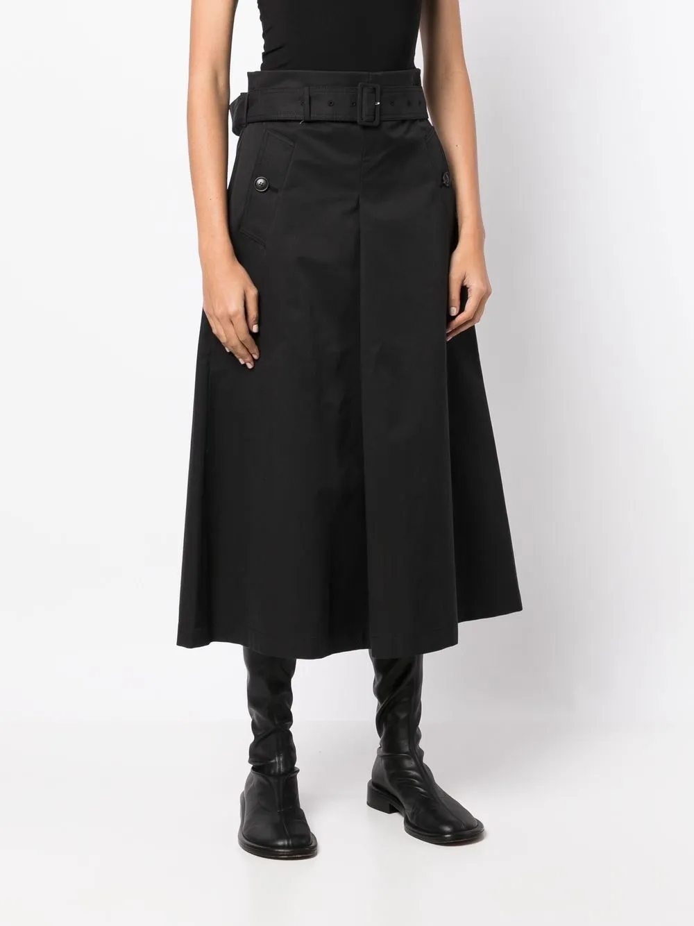 Shop Goen J Belted High-waist A-line Skirt In Black