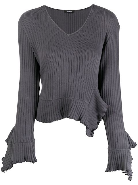 Goen.J V-neck ribbed peplum top