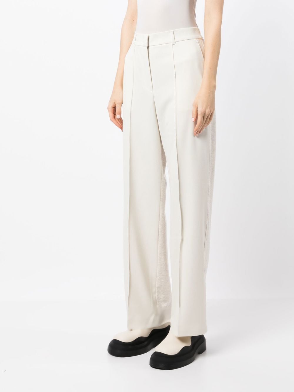 Shop Goen J Twill Pleated High-waist Trousers In White