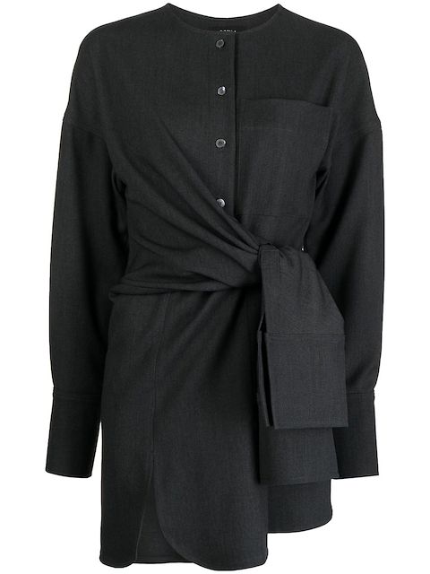 Goen.J knot-detail collarless shirt