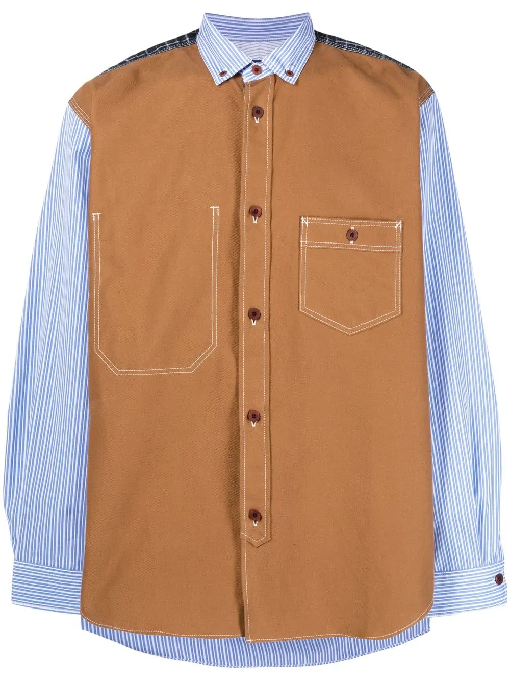 

Junya Watanabe MAN panelled long-sleeved shirt - Blue