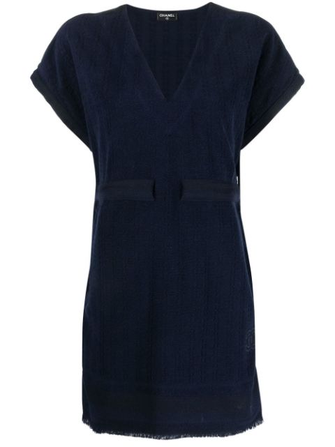 HOT SALE CHANEL frayed detailing cap-sleeved dress Women