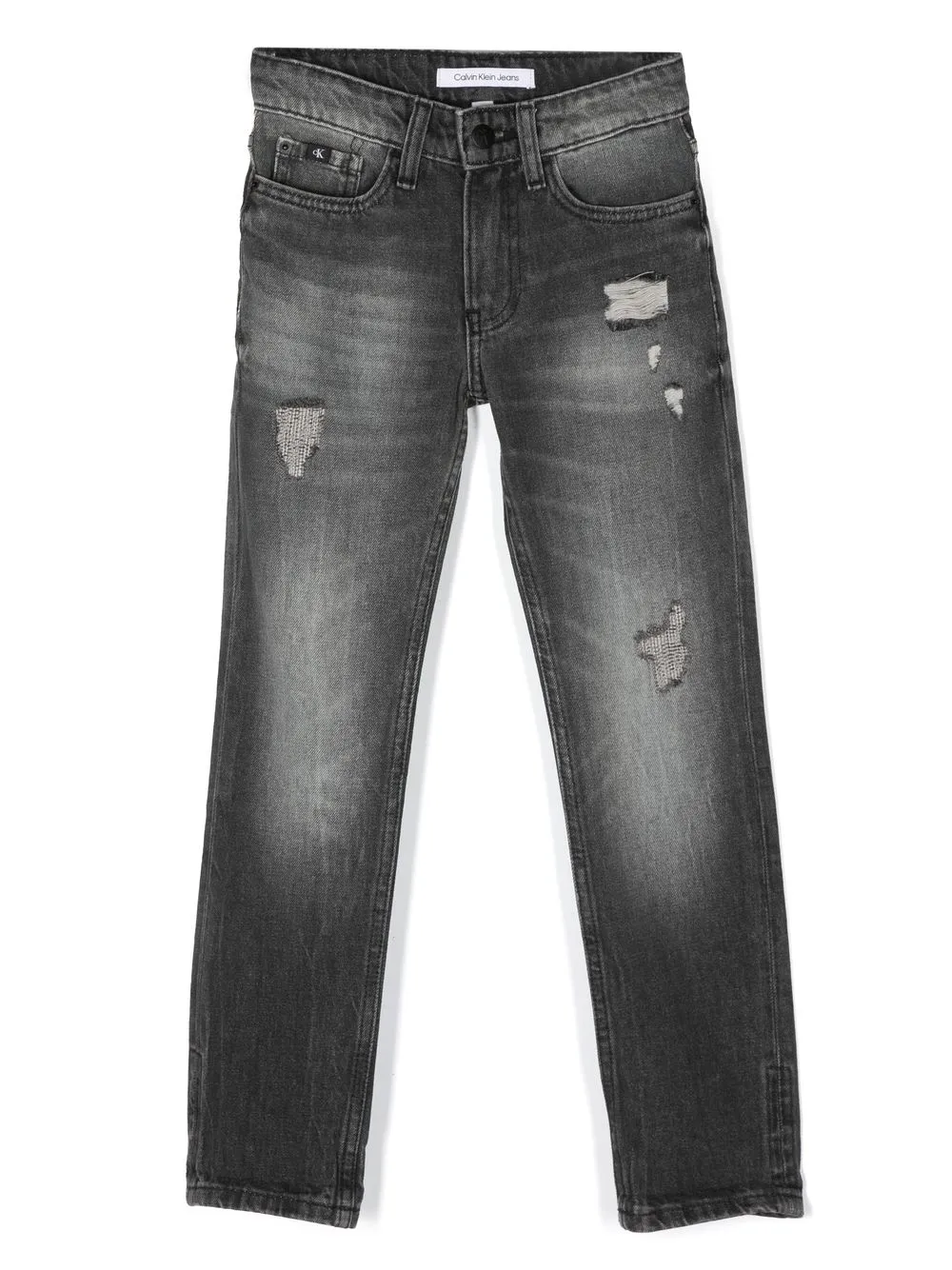 

Calvin Klein Kids distressed-finish straight-leg jeans - Grey