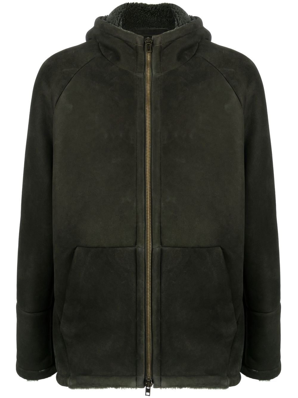 Shop Salvatore Santoro Zip-up Leather-shearling Coat In Green