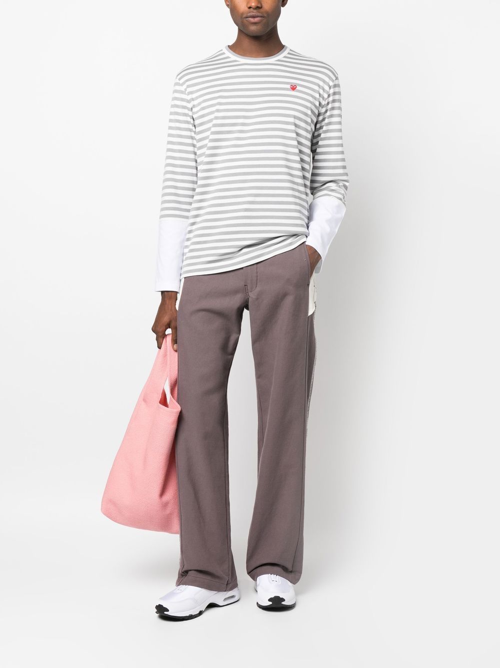 Shop Comme Des Garçons Play Striped Long-sleeved T-shirt In Grey