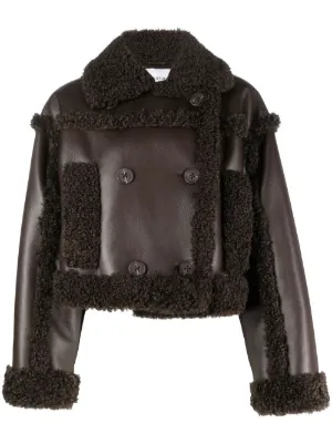 Cozy black faux fur zipper jacket with white LV monograms