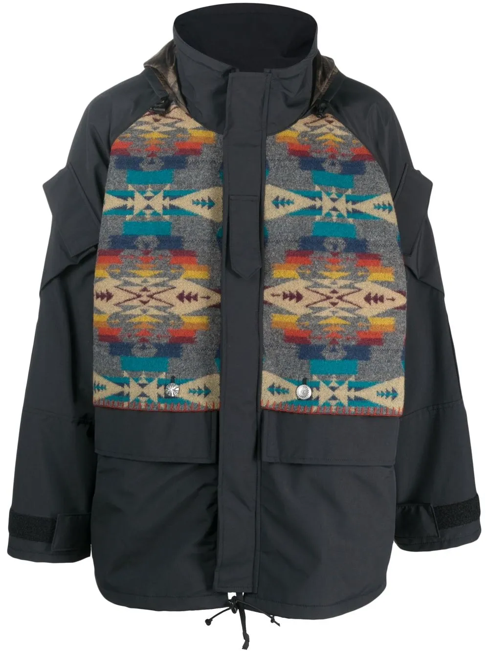 

Junya Watanabe MAN abstract-pattern hooded coat - Black