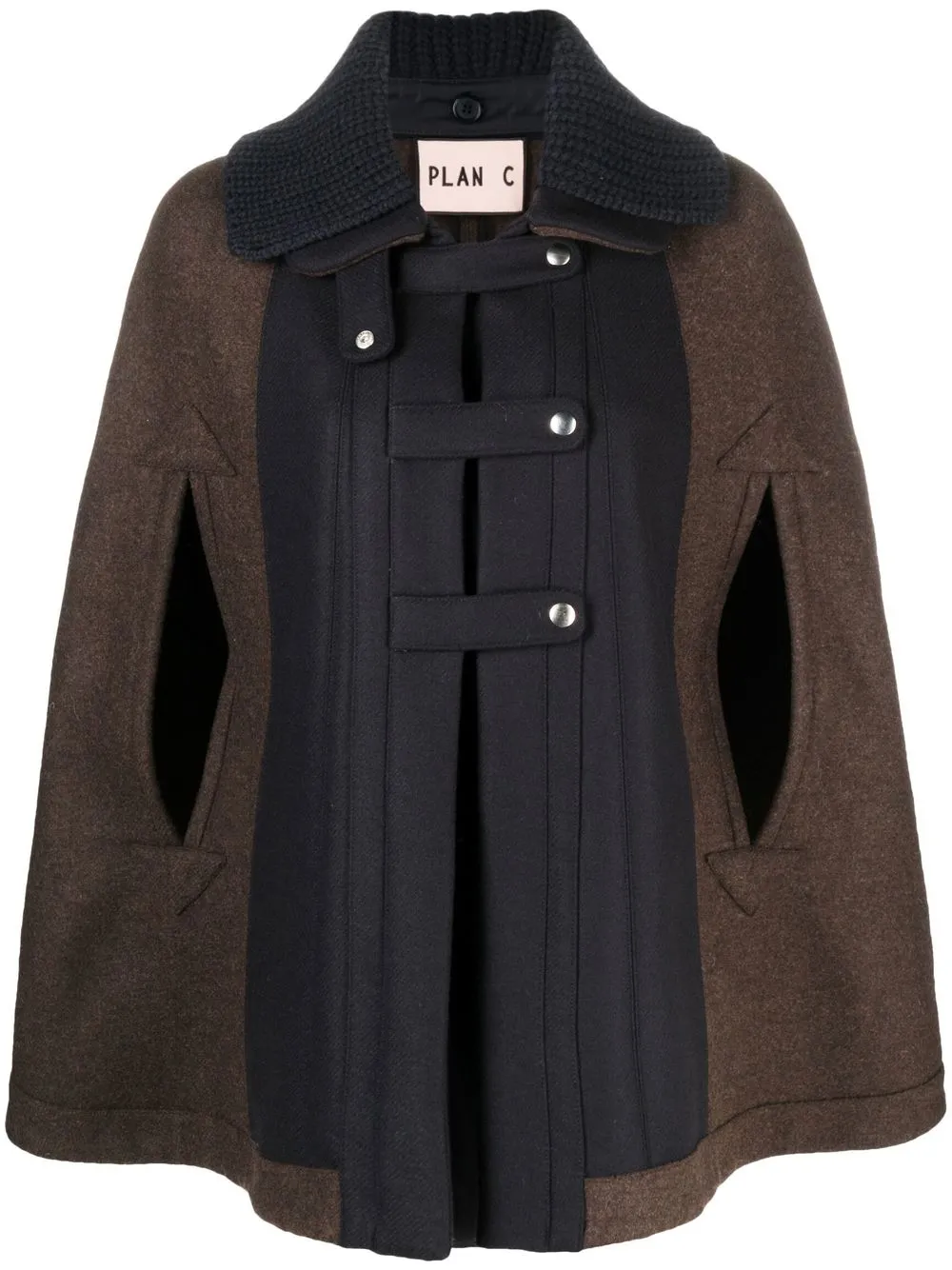 

Plan C roll-neck wool cape jacket - Brown
