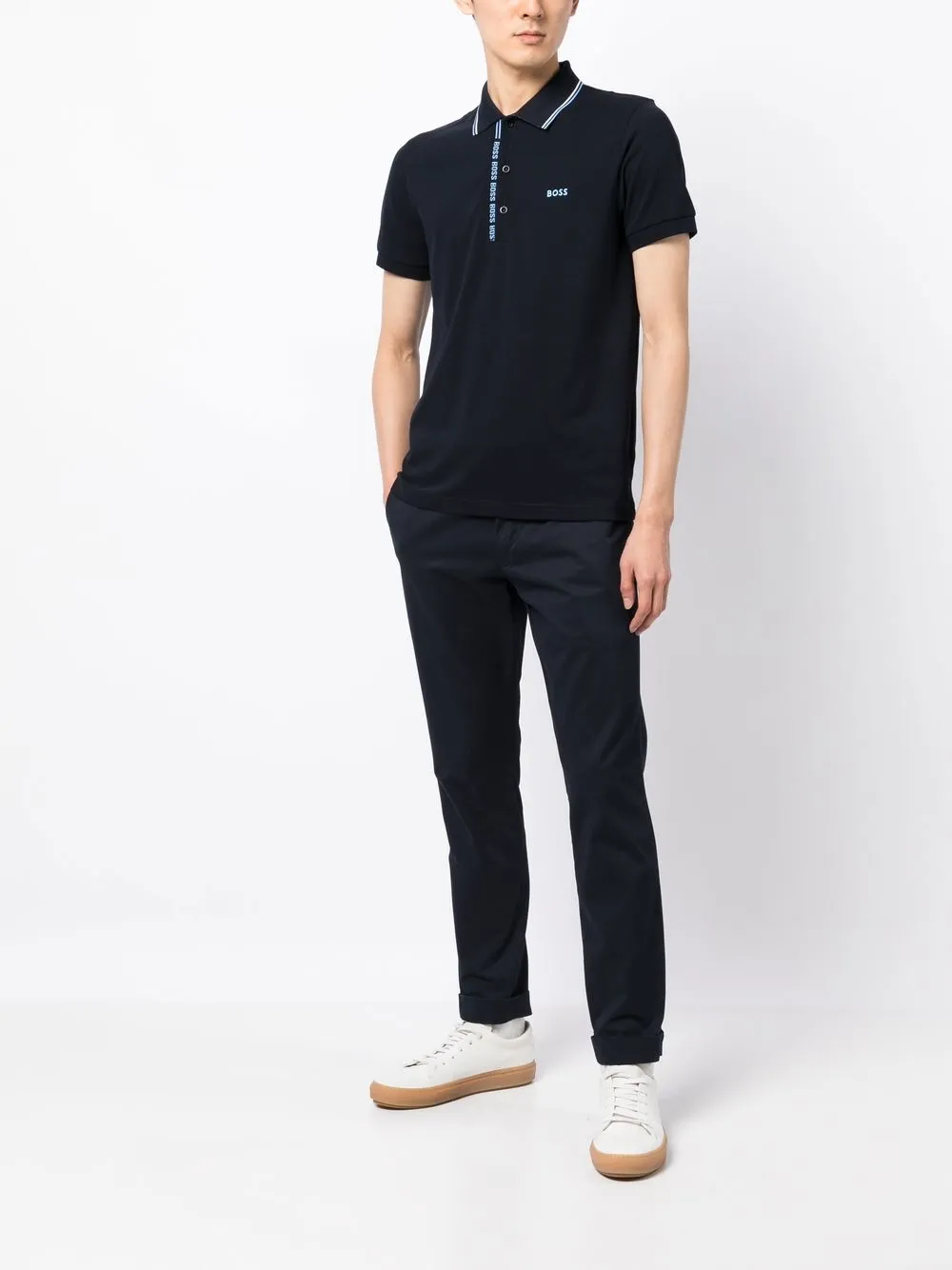 BOSS Poloshirt met geborduurd logo - Zwart