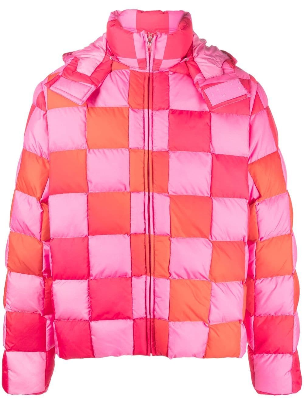 Shop Erl Checkerboard-print Padded Jacket In Rosa
