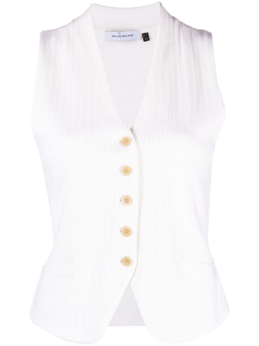 Nells Nelson Ribbed V-neck Wool Waistcoat In White