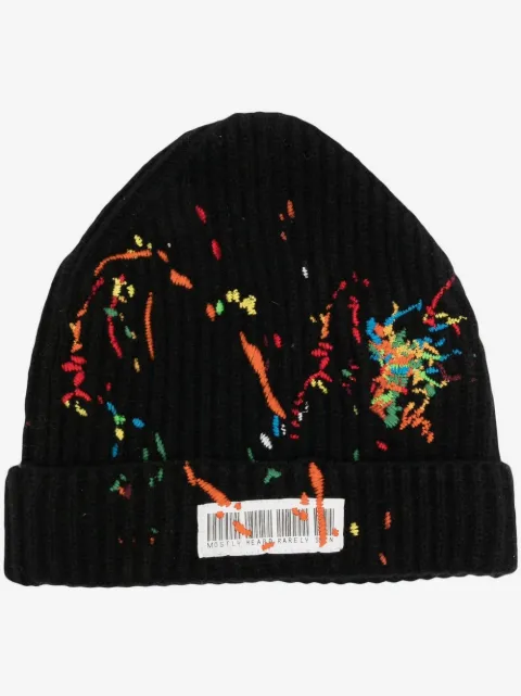 Mostly Heard Rarely Seen embroidered barcode-detail beanie