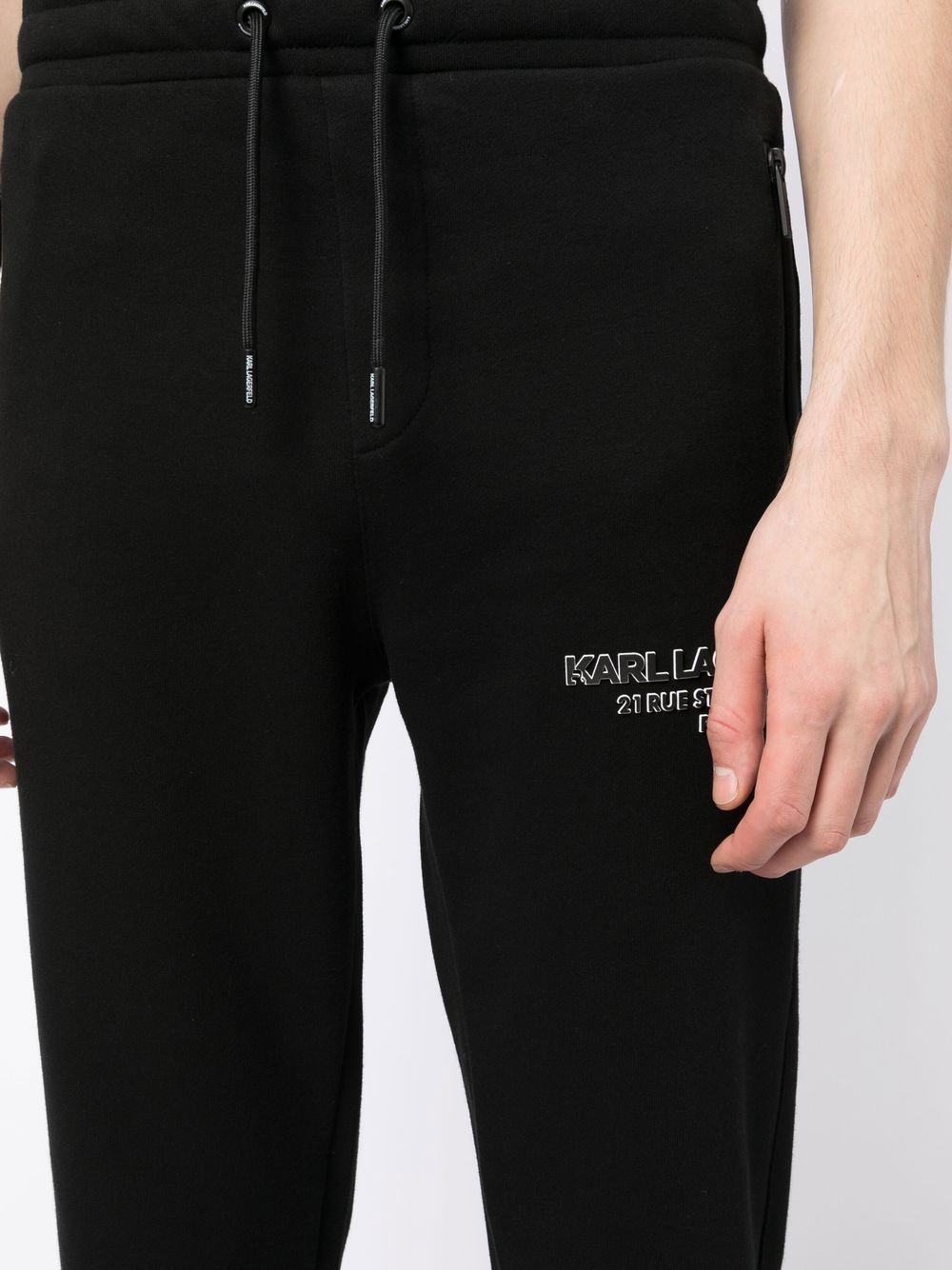 Shop Karl Lagerfeld Logo Patch Cotton Track Pants In Black