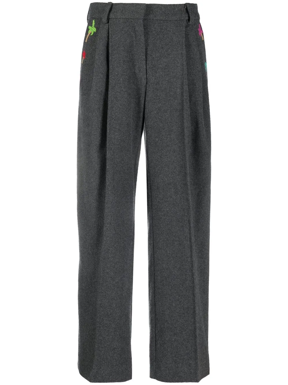 

Mira Mikati embroidered-logo straight-leg wool trousers - Grey