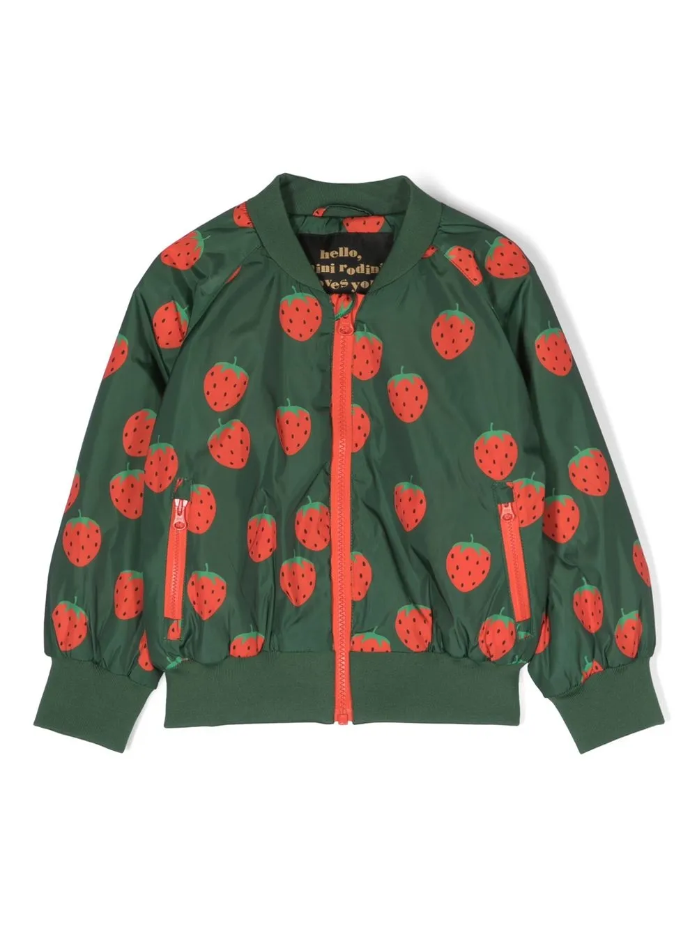 

Mini Rodini strawberry-print baseball jacket - Green