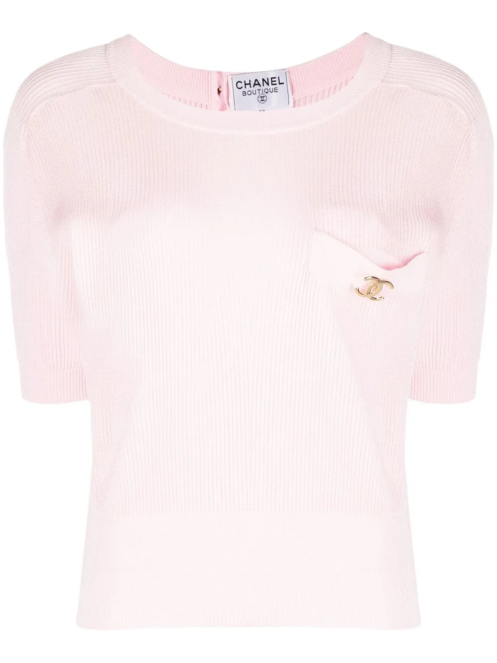 

Chanel Pre-Owned 1990-2000s logo plaque ribbed top - Pink