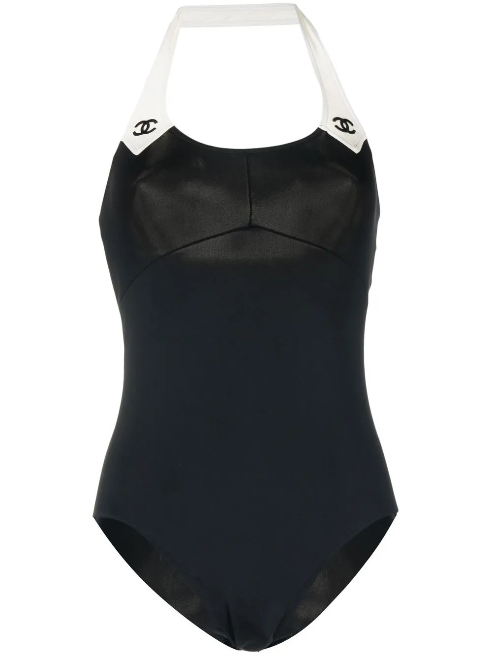 

CHANEL Pre-Owned traje de baño CC con logo bordado 1990-2000 - Negro